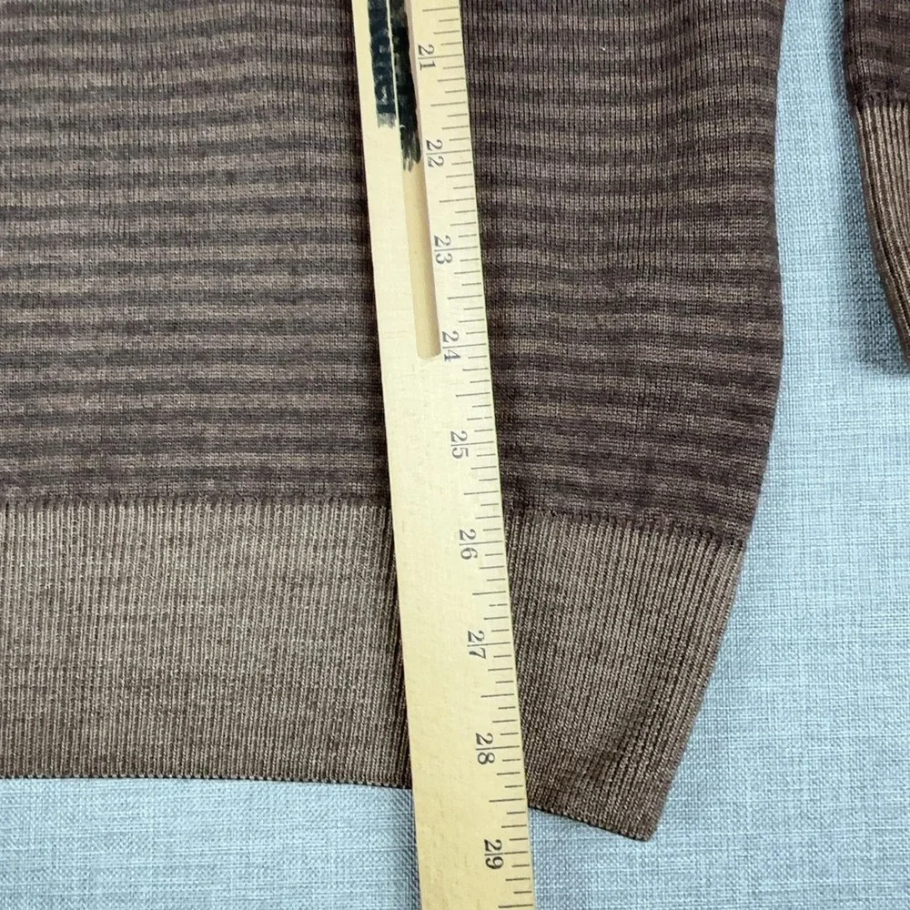 Peter Millar Sweater Mens 2XL Brown 1/4 Zip Mock Neck Merino Wool Striped Italy